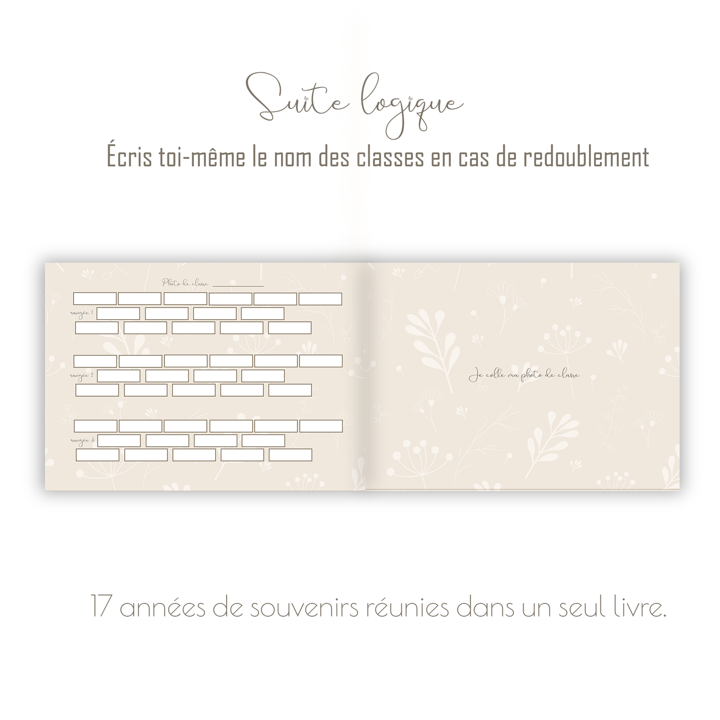 Livre photo de classe personnalisé beige – Album souvenir scolaire enfant
