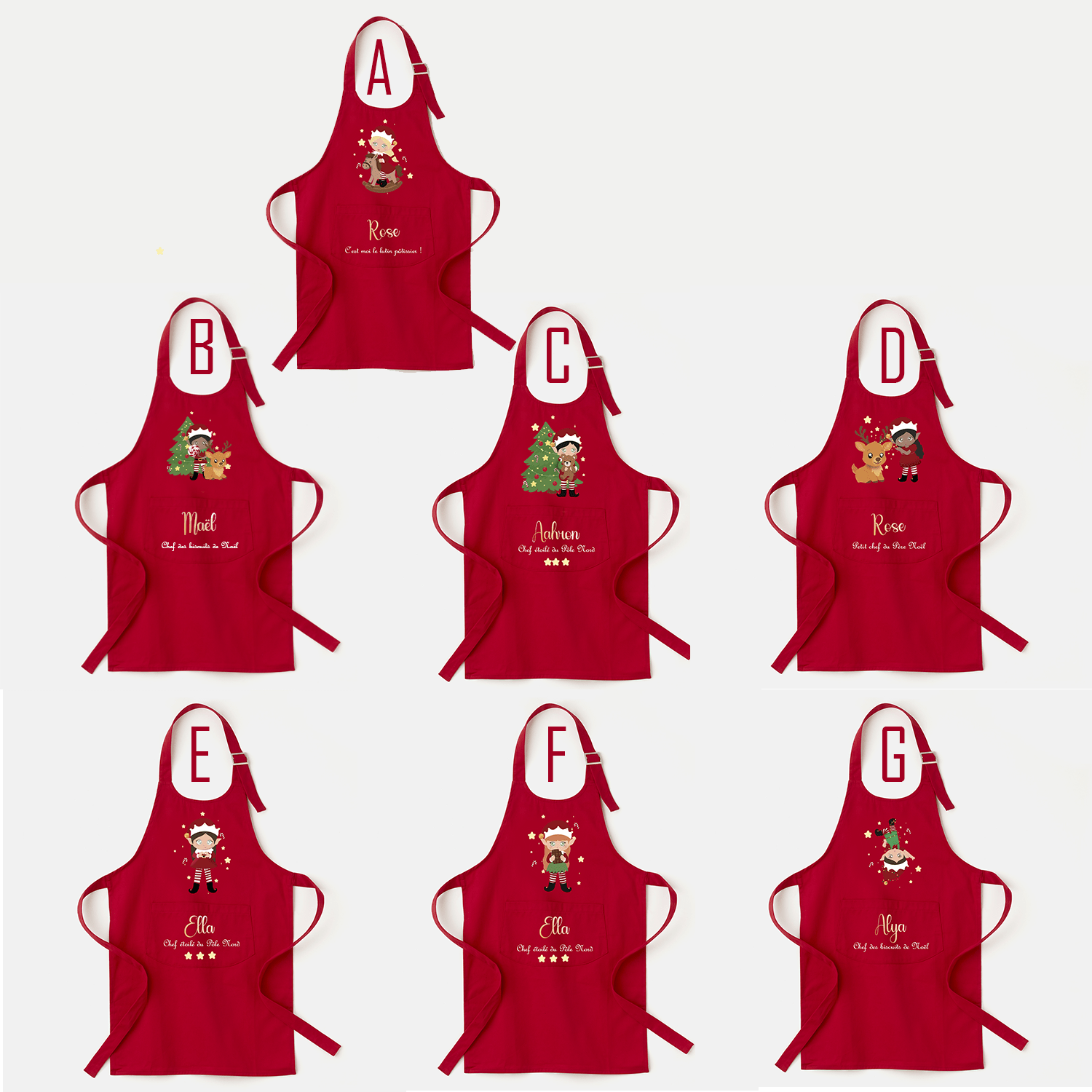 Tablier enfant rouge de Noël personnalisé - Alonaly