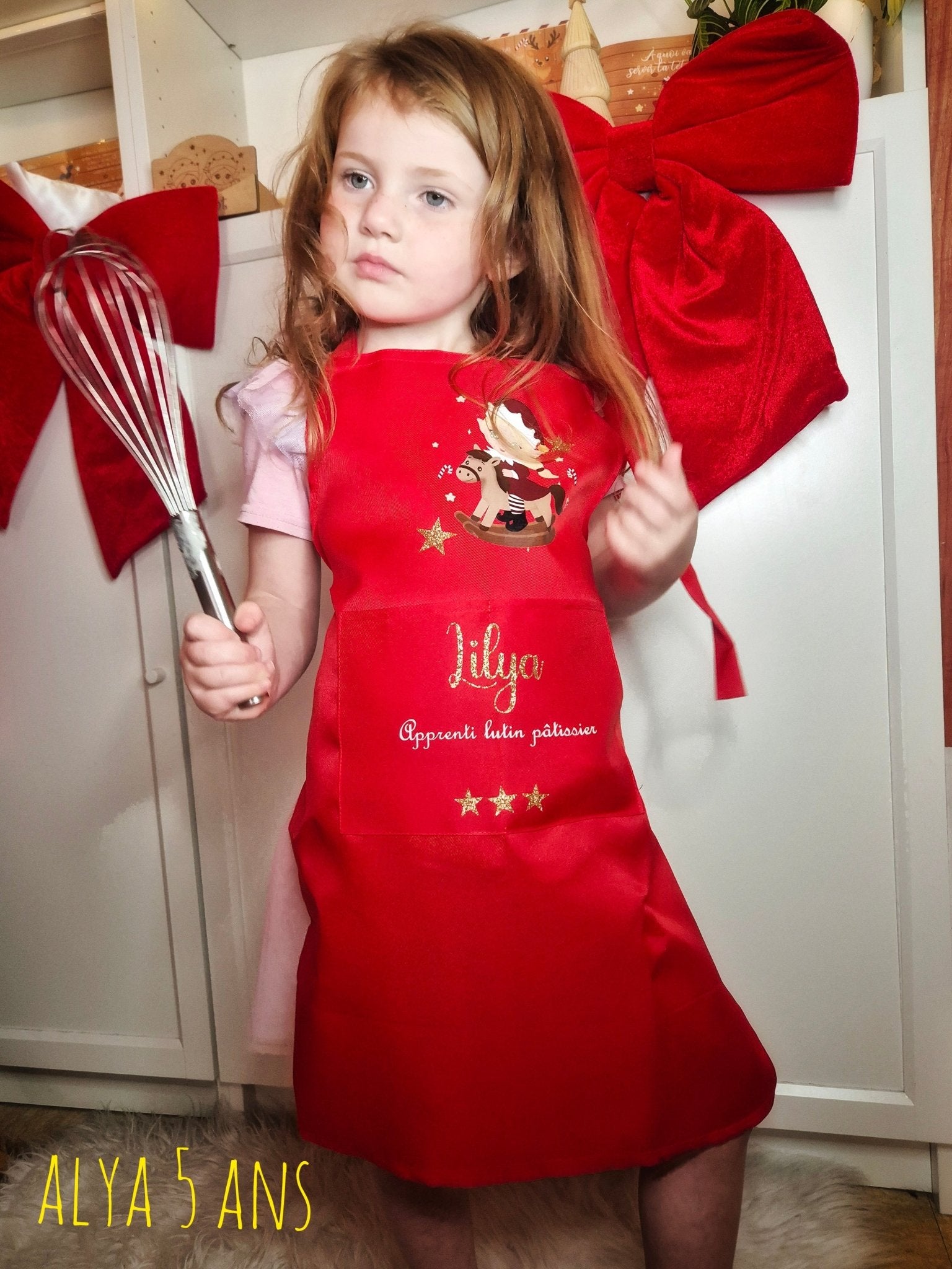 Tablier enfant rouge de Noël personnalisé - Alonaly