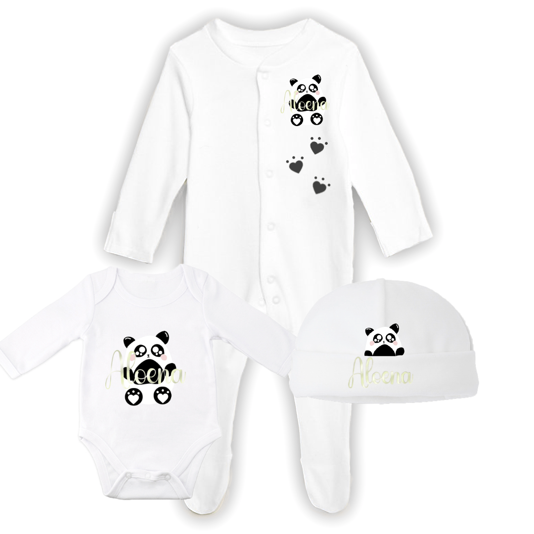 Tenue de naissance à personnaliser Ours/Panda - Alonaly