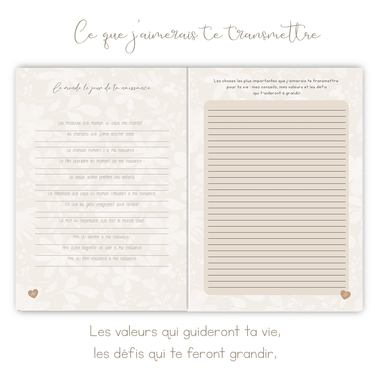 Livre de naissance beige personnalisé – Souvenirs de bébé de la grossesse à 5 ans - Alonaly
