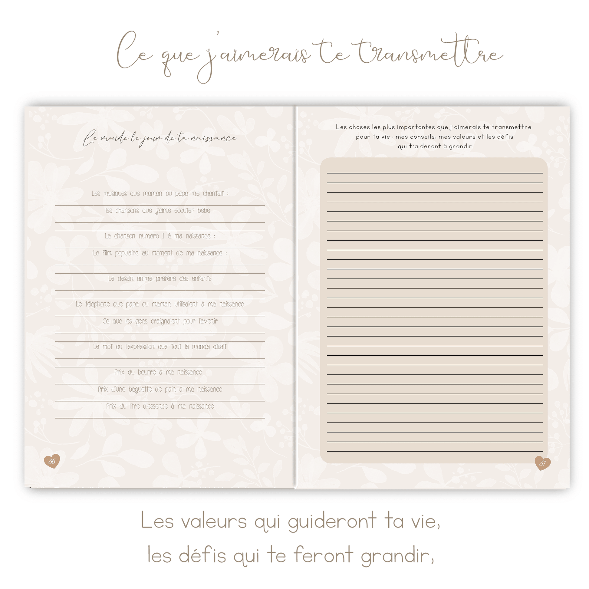 Livre de naissance beige personnalisé – Souvenirs de bébé de la grossesse à 5 ans - Alonaly