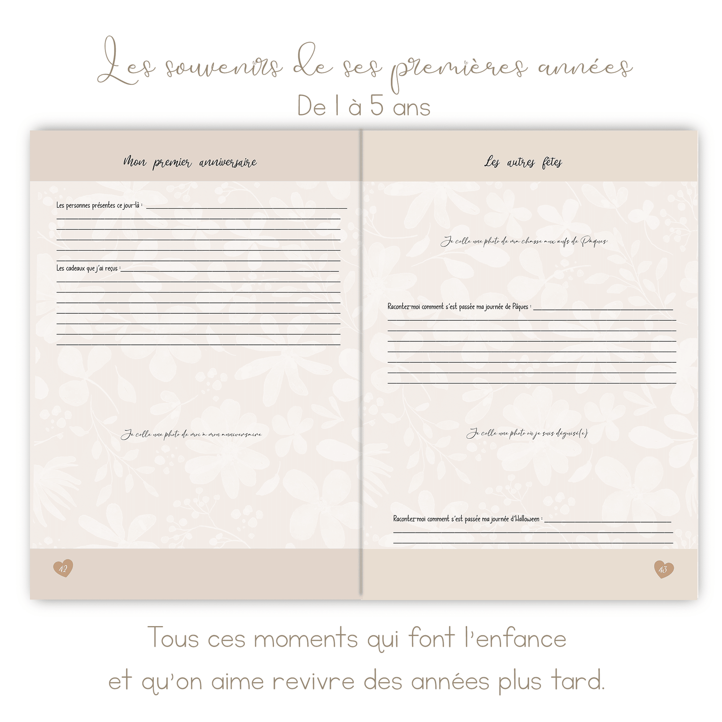 Livre de naissance beige personnalisé – Souvenirs de bébé de la grossesse à 5 ans - Alonaly