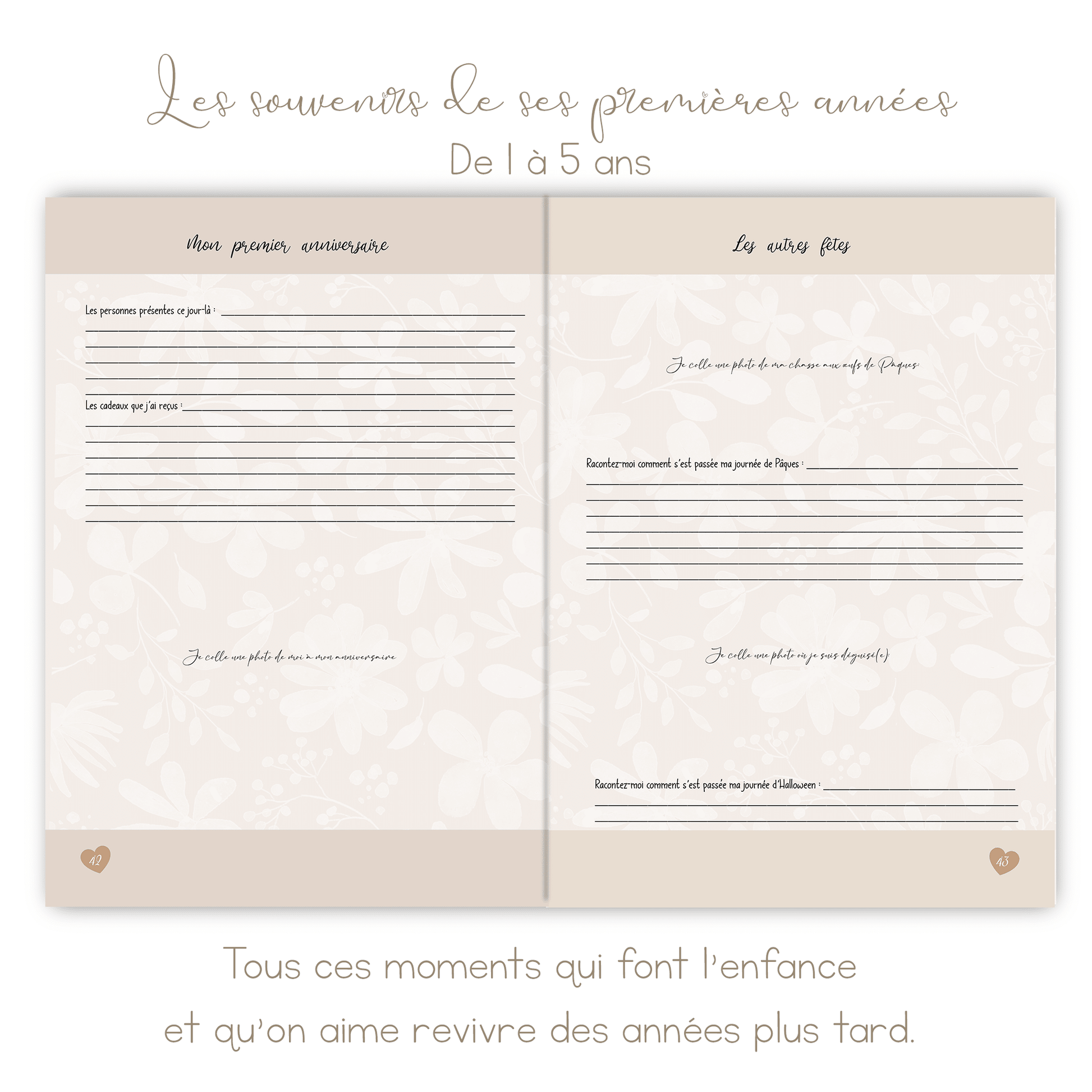 Livre de naissance beige personnalisé – Souvenirs de bébé de la grossesse à 5 ans - Alonaly