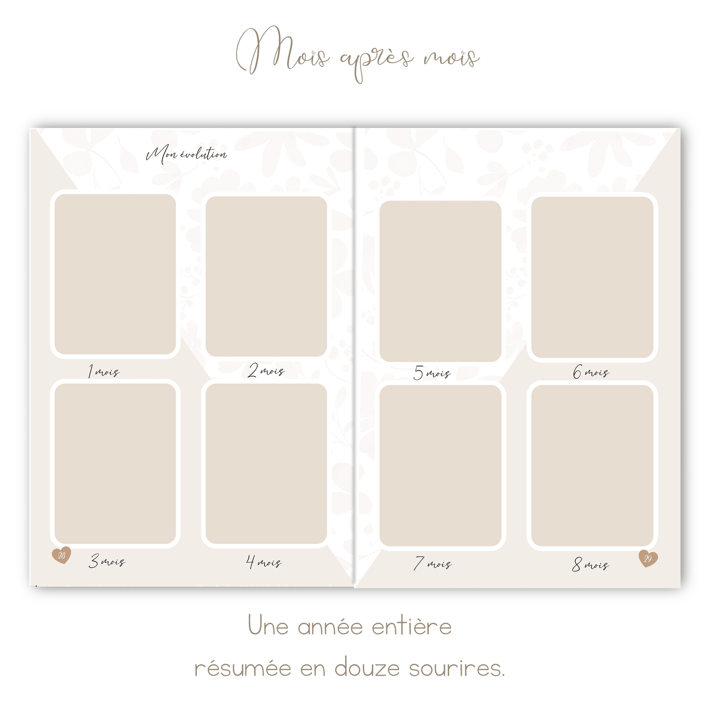 Livre de naissance beige personnalisé – Souvenirs de bébé de la grossesse à 5 ans - Alonaly