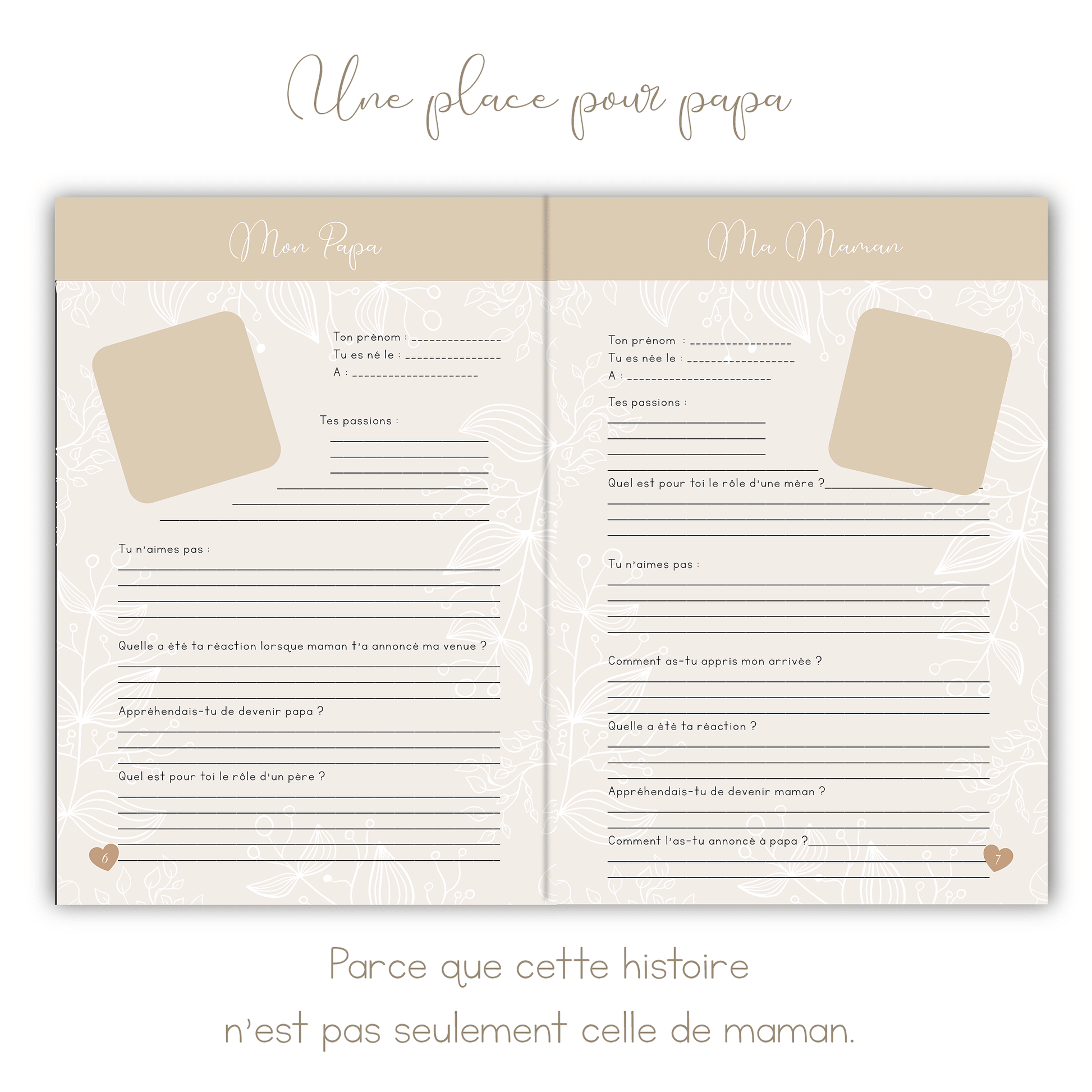 Livre de naissance beige personnalisé – Souvenirs de bébé de la grossesse à 5 ans - Alonaly