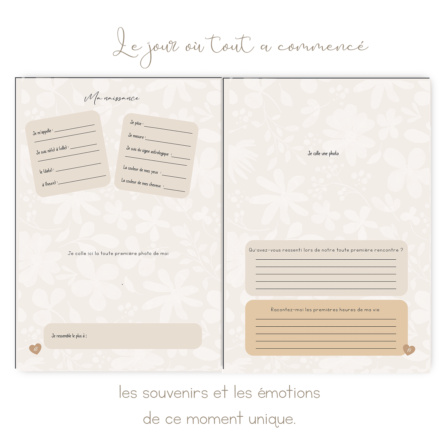 Livre de naissance beige personnalisé – Souvenirs de bébé de la grossesse à 5 ans - Alonaly