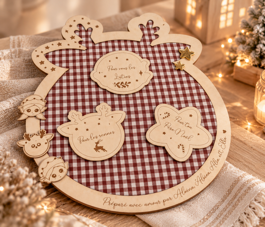 Plateau du Père Noël personnalisé en bois et tissu – Tradition de Noël | Alonaly