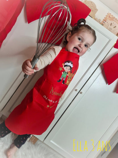 Tablier enfant rouge de Noël personnalisé - Alonaly