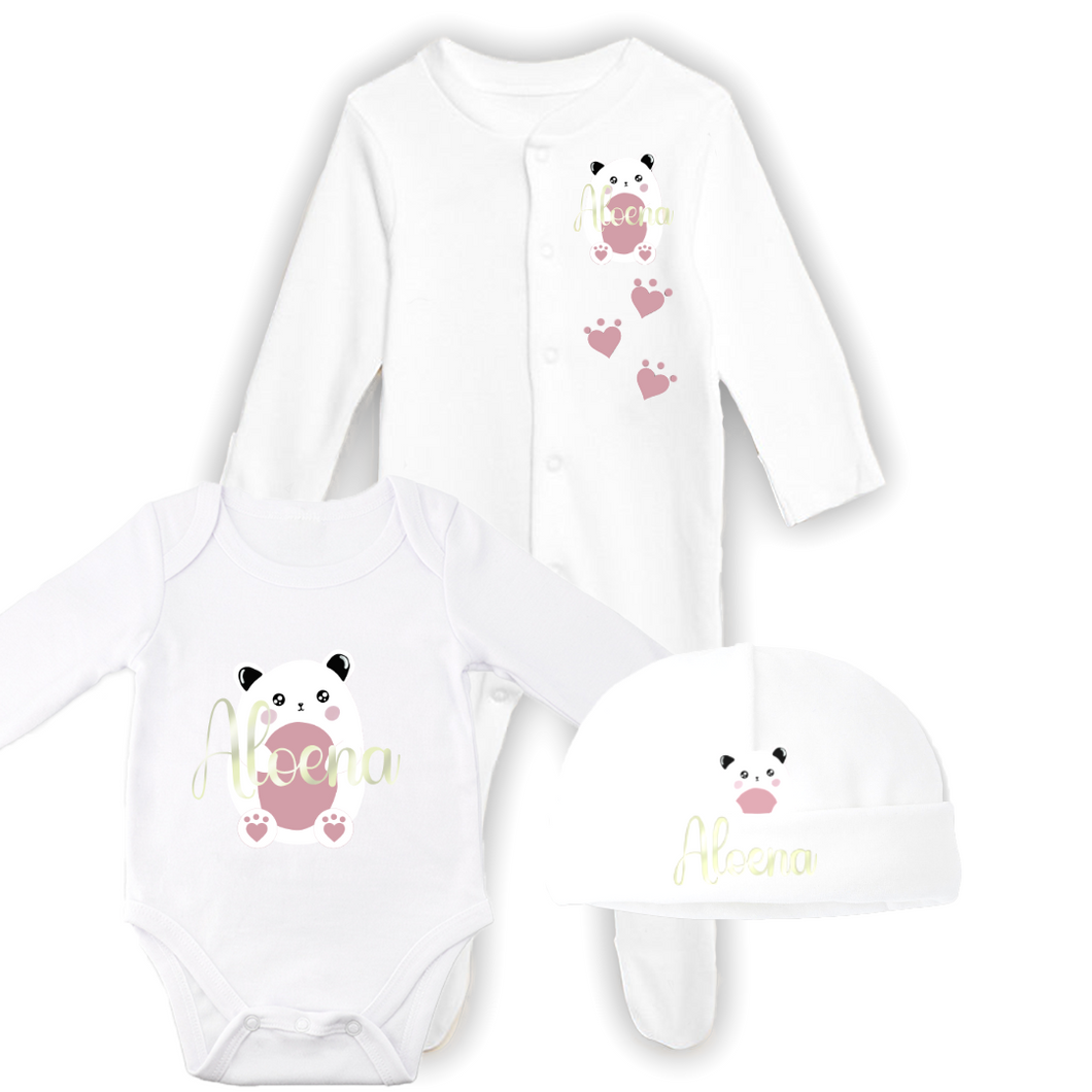 Tenue de naissance personnaliser Ours Panda Alonaly